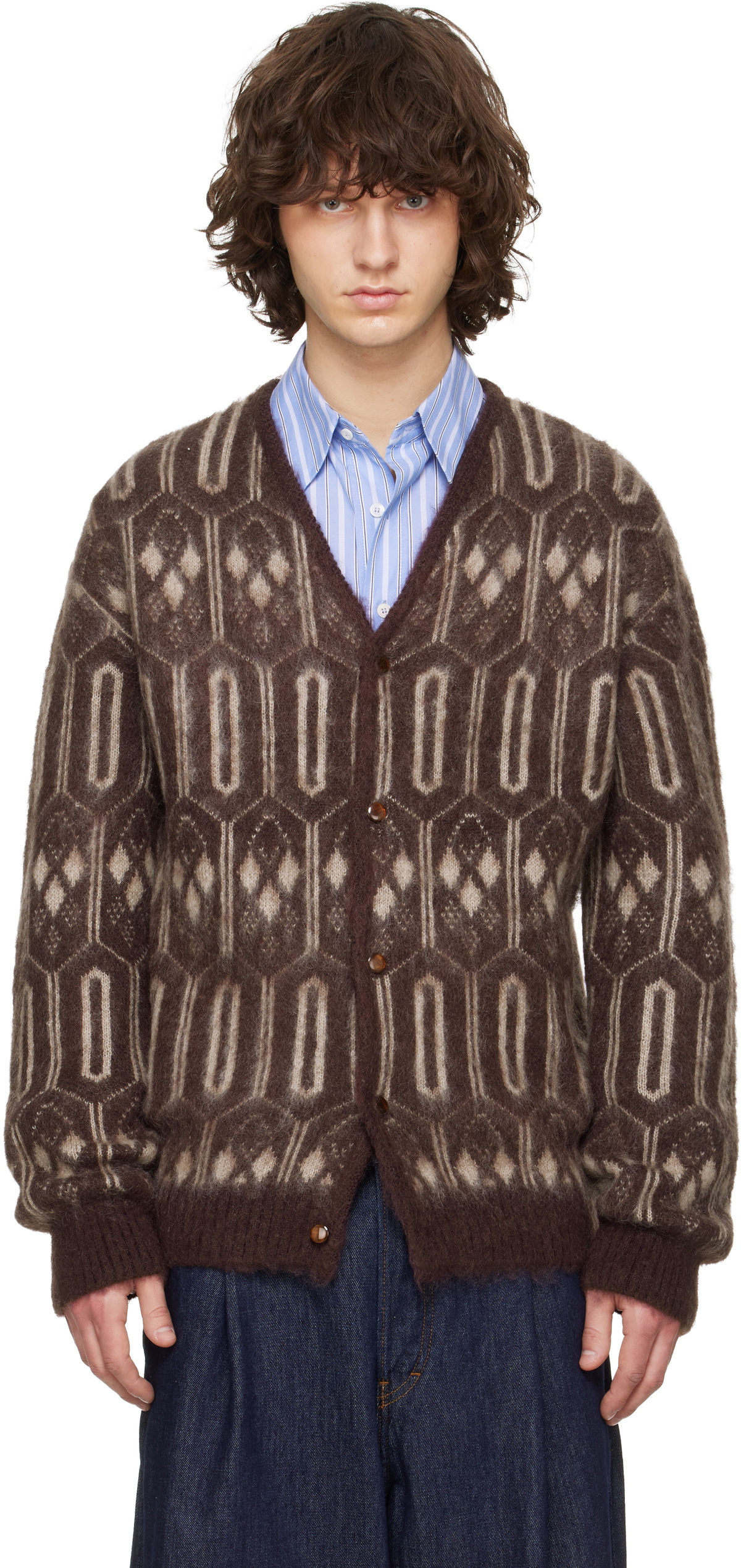 Needles Men's V-Neck Cardigan in Black Needles