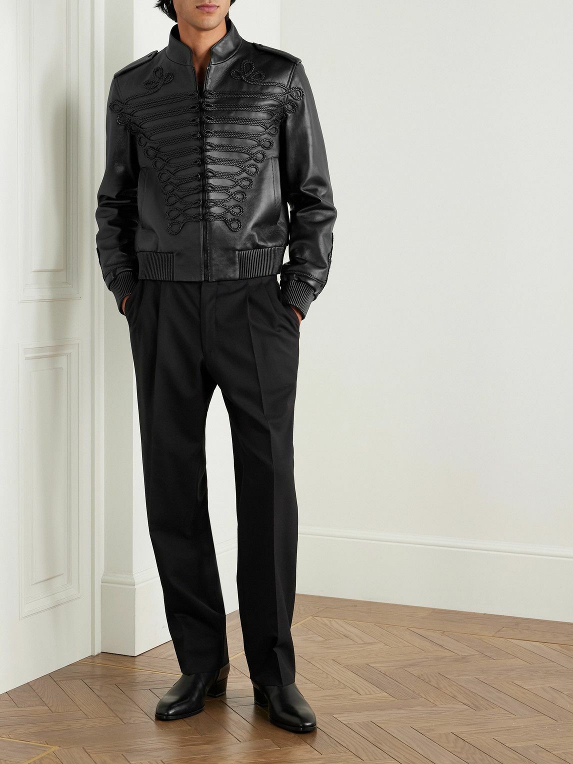McQueen - Appliquéd Leather Bomber Jacket - Black