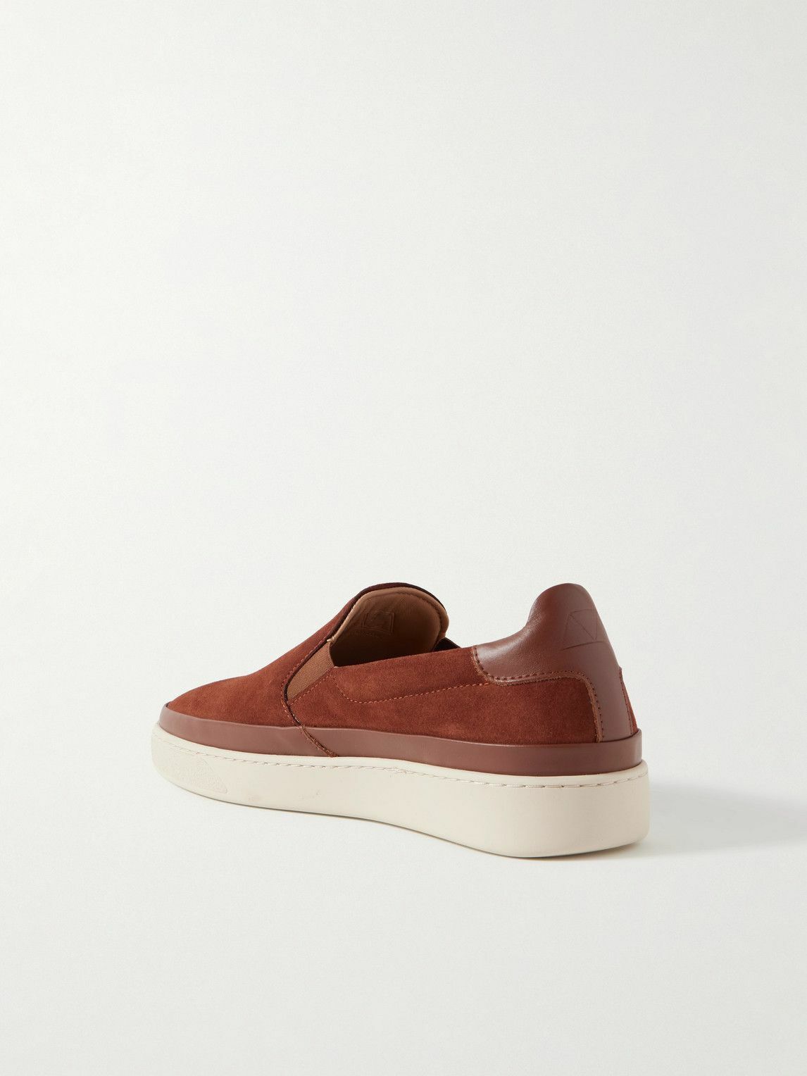 Mulo - Leather-Trimmed Suede Slip-On Sneakers - Brown
