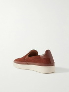Mulo - Leather-Trimmed Suede Slip-On Sneakers - Brown