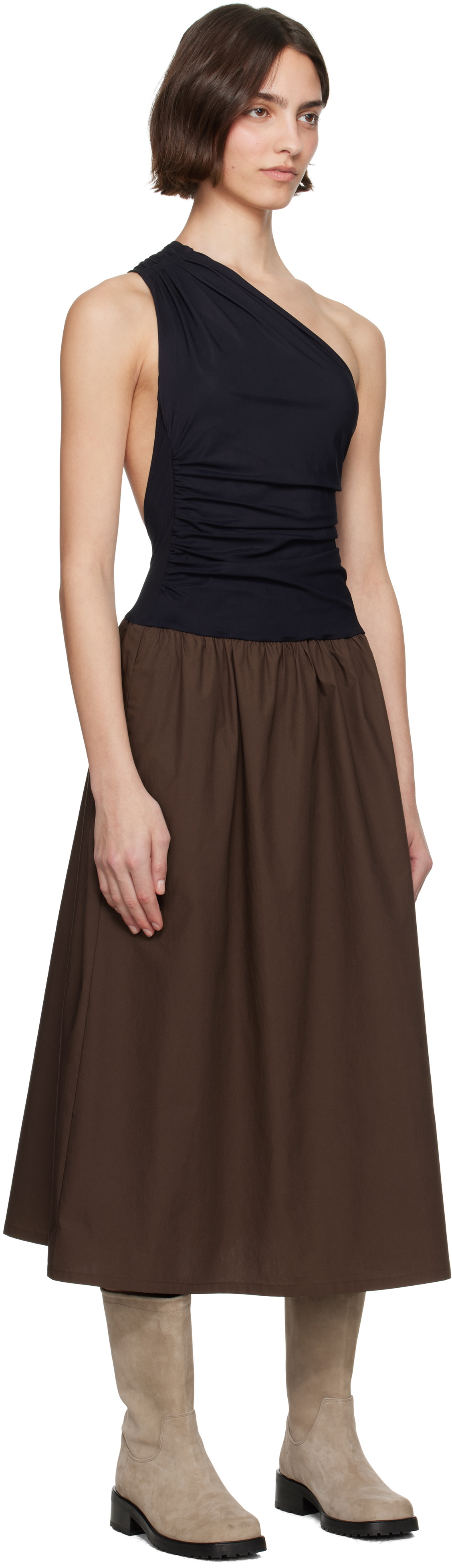 SC103 Black & Brown Balance Midi Dress