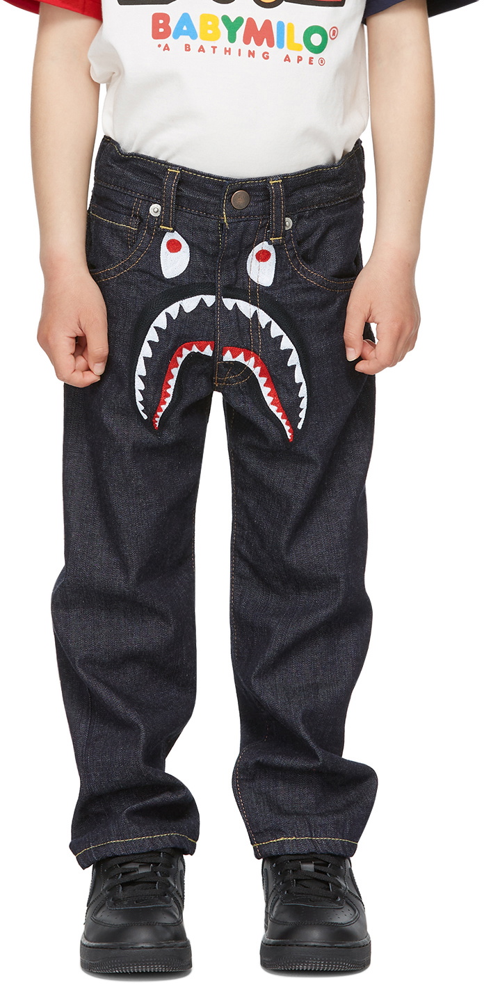 BAPE Kids Indigo Shark Embroidery Jeans