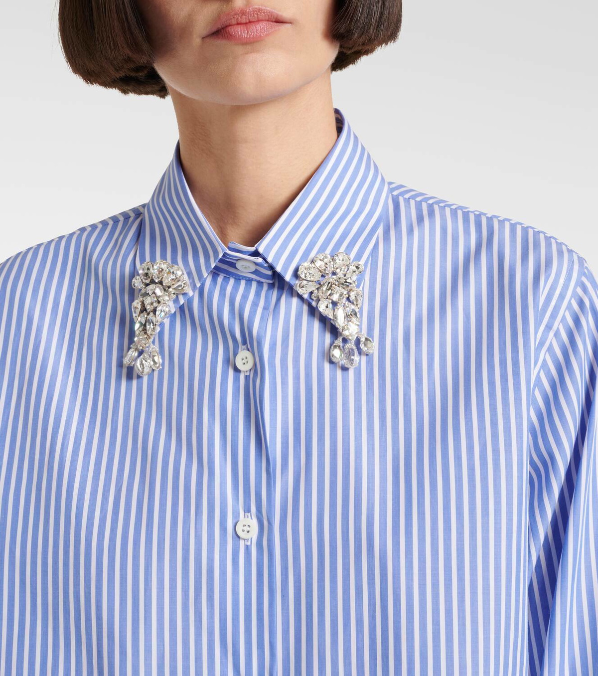 Prada Embellished striped cotton poplin shirt