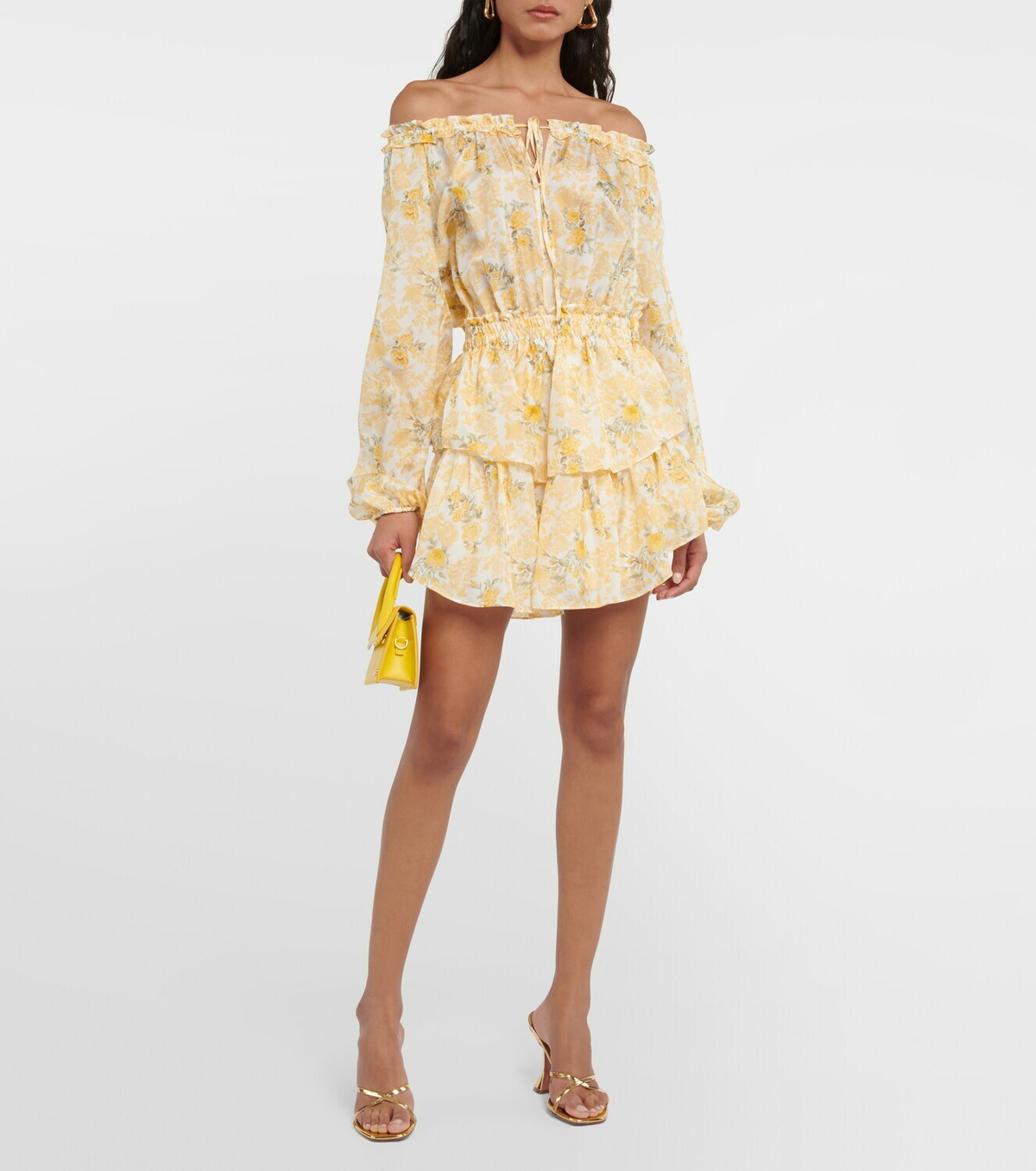 LoveShackFancy Popover off-shoulder floral silk minidress