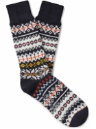 Corgi - Fair Isle Merino Wool and Cotton-Blend Socks - Black