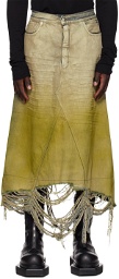 Rick Owens Off-White & Yellow Godet Denim Skirt