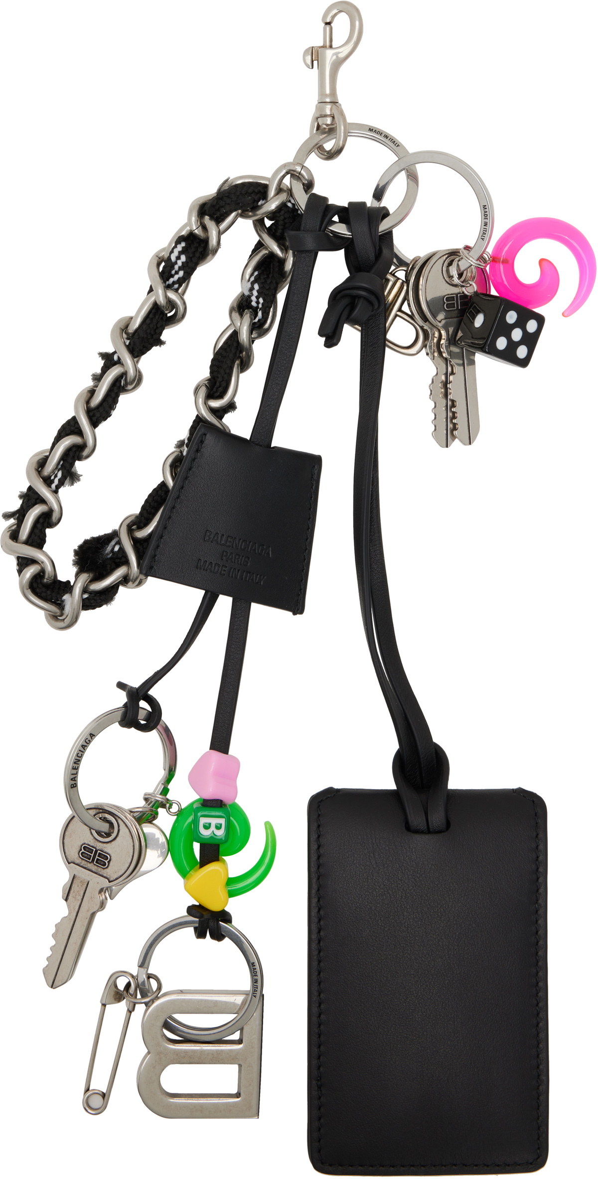 Balenciaga Black & Silver Rodeo Tag Full Charm Keychain