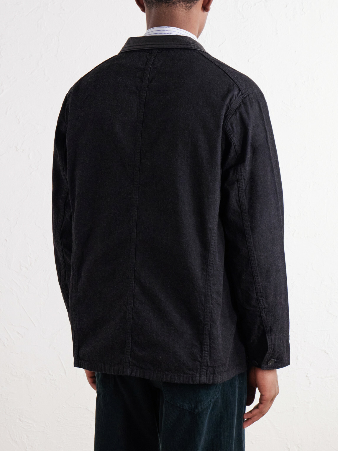 FULLCOUNT - Leather-Trimmed Denim Jacket - Black