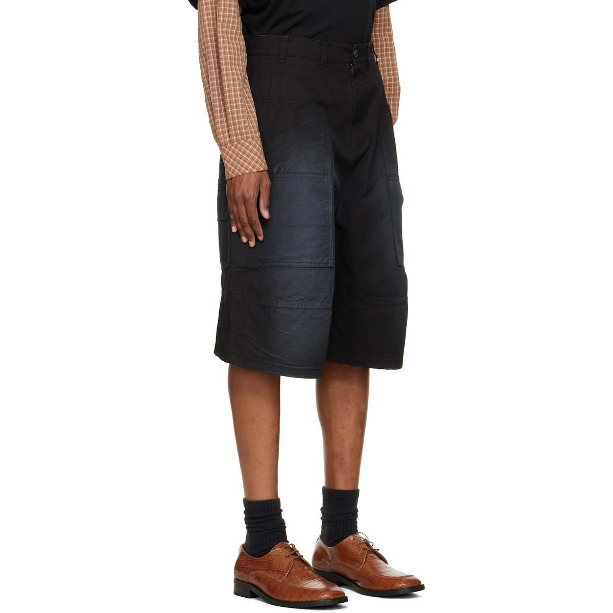 We11done Black Washed Bermuda Cargo Shorts