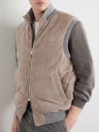 Brunello Cucinelli - Padded Cashmere-Trimmed Quilted Suede Gilet - Brown