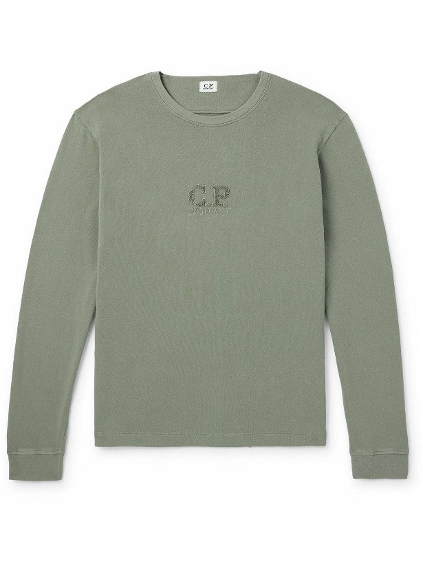 Photo: C.P. Company - Logo-Embroidered Bouclé-Trimmed Cotton-Jersey Sweatshirt - Green