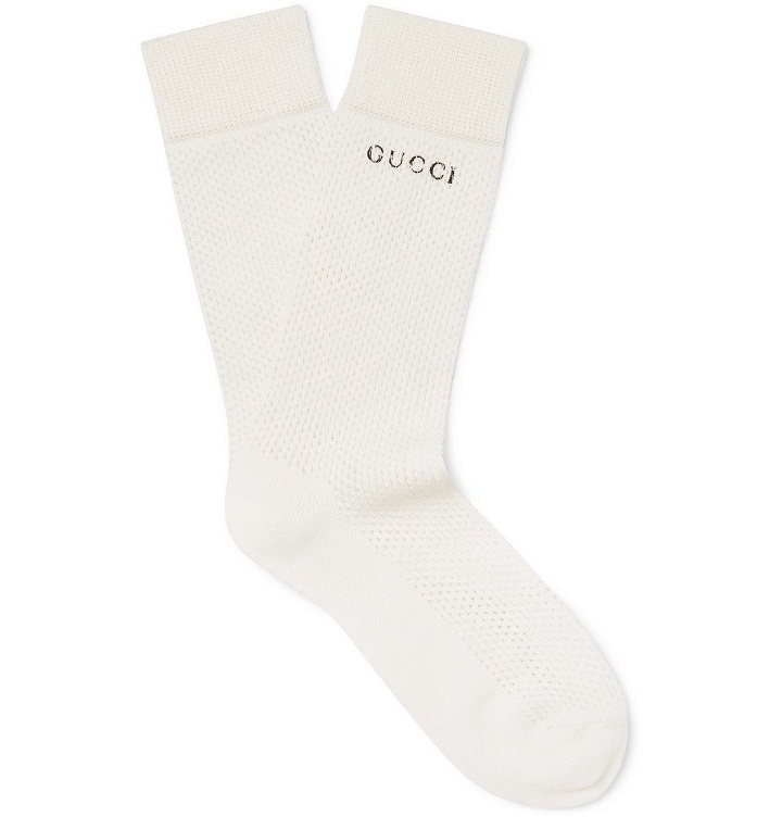 Photo: Gucci - Printed Waffle-Knit Stretch Cotton-Blend Socks - Men - Cream