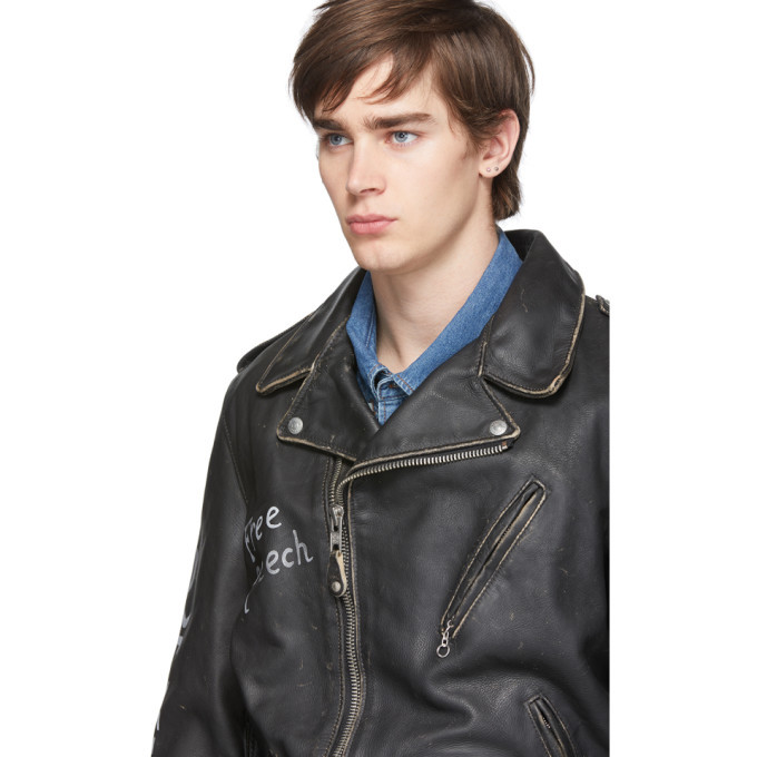 Schott Black Hand-Painted Leather Fitted Motorcycle Jacket Schott