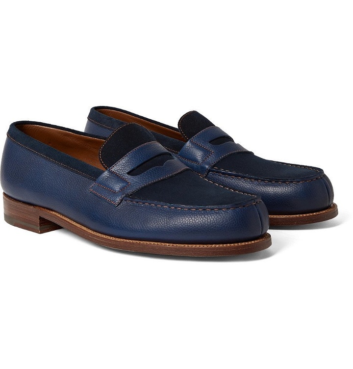 Photo: J.M. Weston - 180 The Moccasin Full-Grain Leather and Suede Penny Loafers - Men - Storm blue