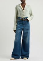 Chloe Women's Striped Loose Fit Silk-Satin Shirt Size 38 (UK10 / S), Features Dropped Shoulders & Split Cuffs Stripe