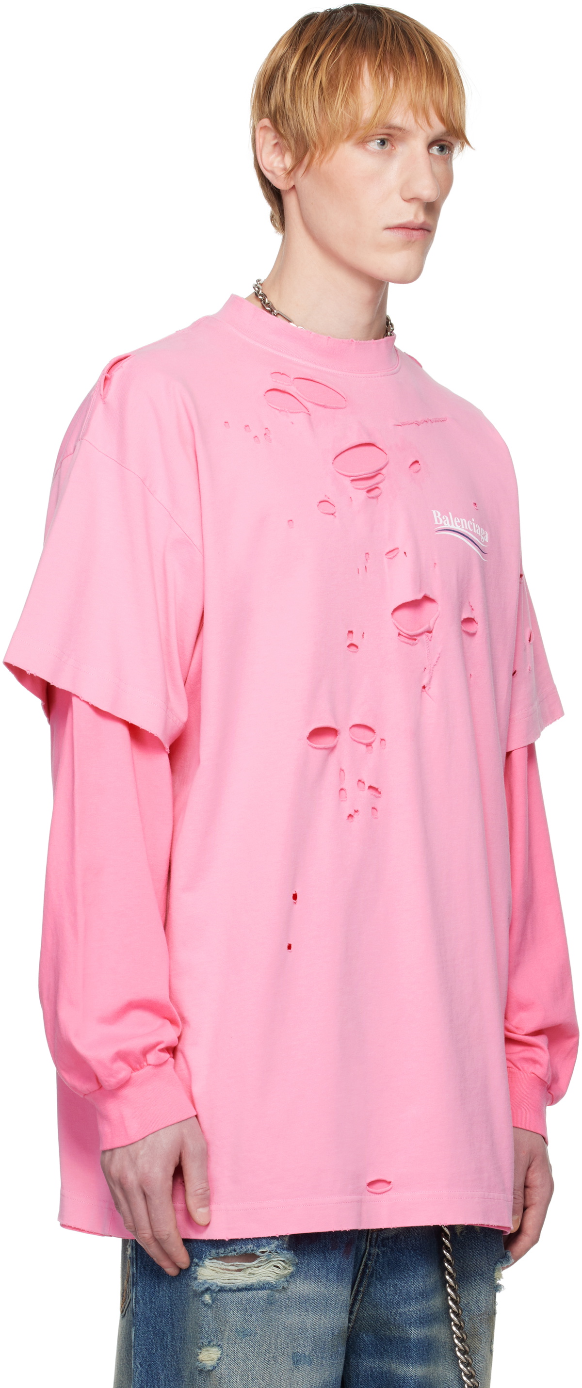 Balenciaga Pink Political Campaign Long Sleeve Layered T-shirt