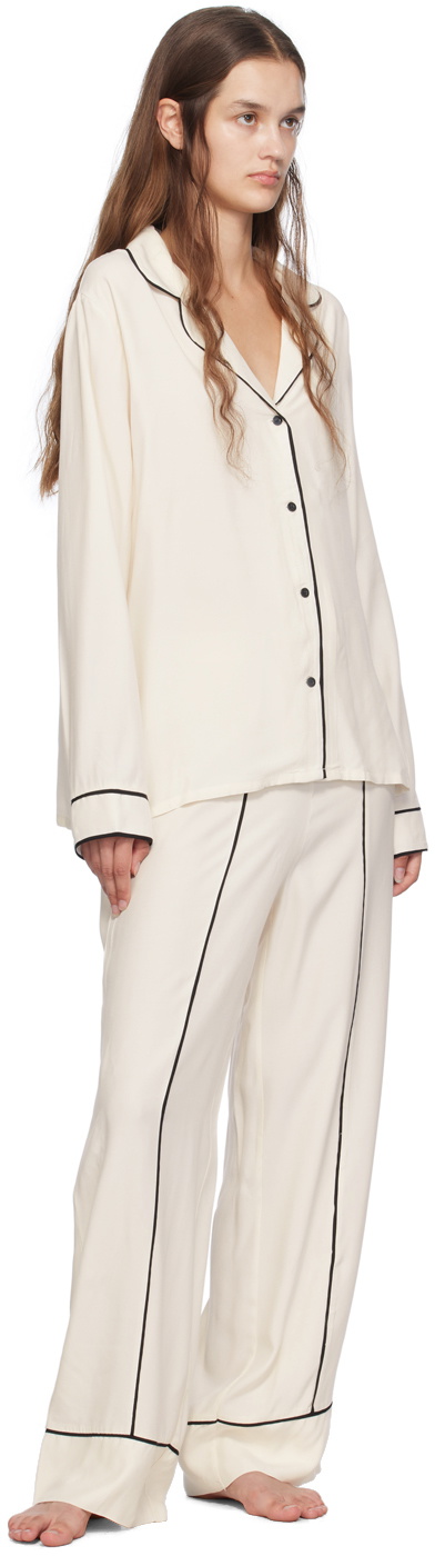 BOSS Off-White Embroidered-Logo Pyjama Pants