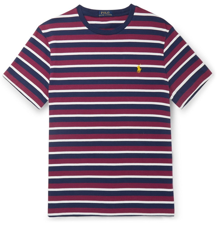 Photo: Polo Ralph Lauren - Slim-Fit Striped Cotton-Jersey T-Shirt - Burgundy