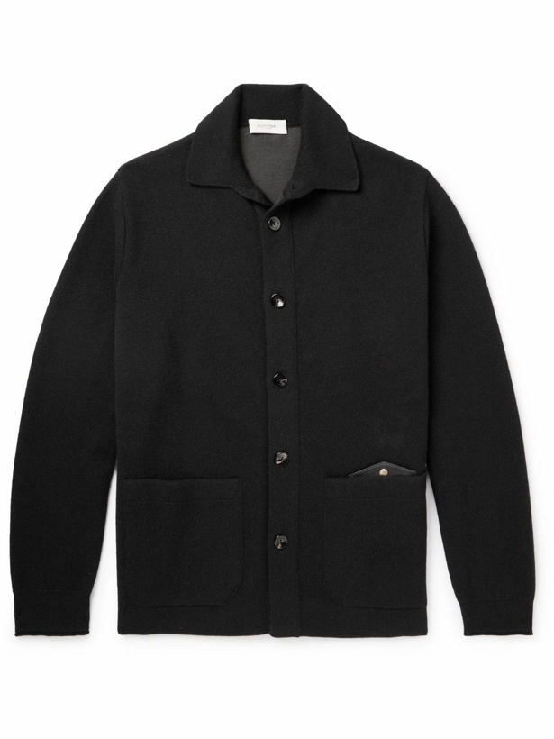 Photo: Agnona - Leather-Trimmed Cashmere and Cotton-Blend Cardigan - Black