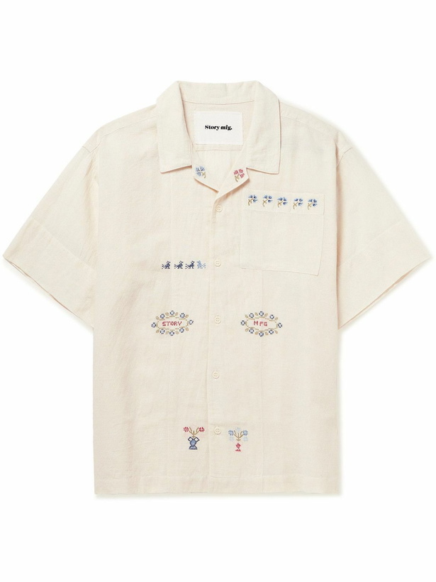 Photo: Story Mfg. - Camp-Collar Embroiderd Cotton and Linen-Blend Shirt - White