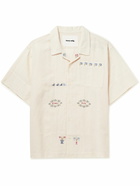 Story Mfg. - Camp-Collar Embroiderd Cotton and Linen-Blend Shirt - White