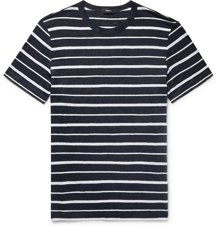 Photo: Theory - Striped Slub Linen-Jersey T-Shirt - Navy