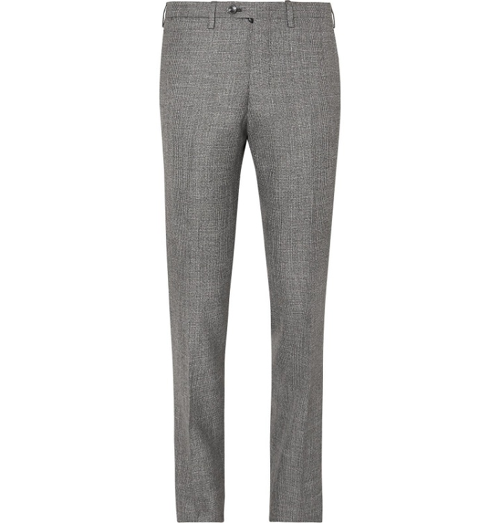 Photo: Kiton - Grey Slim-Fit Micro-Puppytooth Cashmere, Linen and Silk-Blend Suit Trousers - Gray