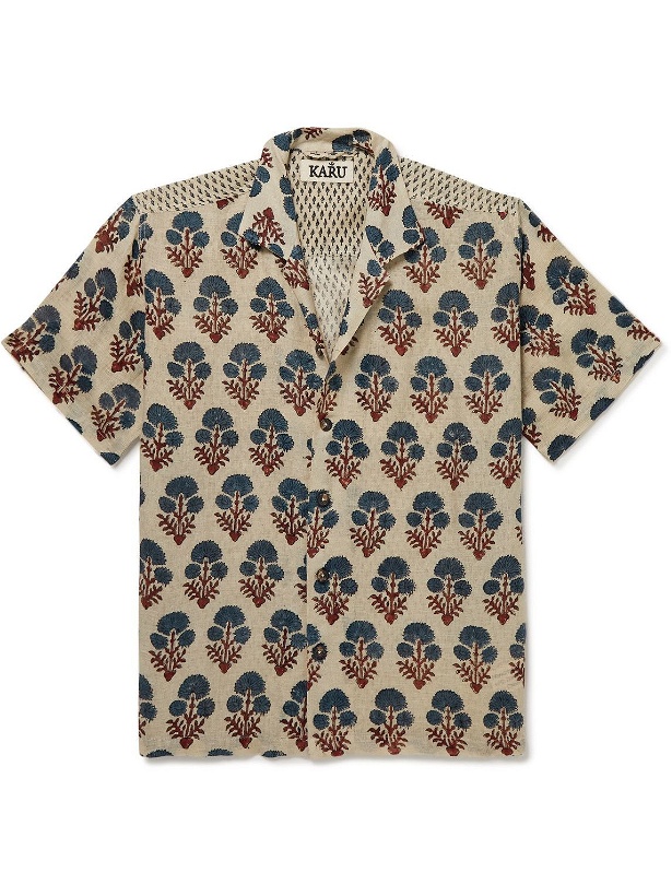 Photo: Karu Research - Camp-Collar Panelled Printed Linen Shirt - Neutrals