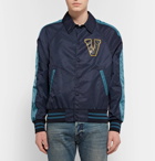 Valentino - Leather-Appliquéd Shell Varsity Jacket - Men - Navy