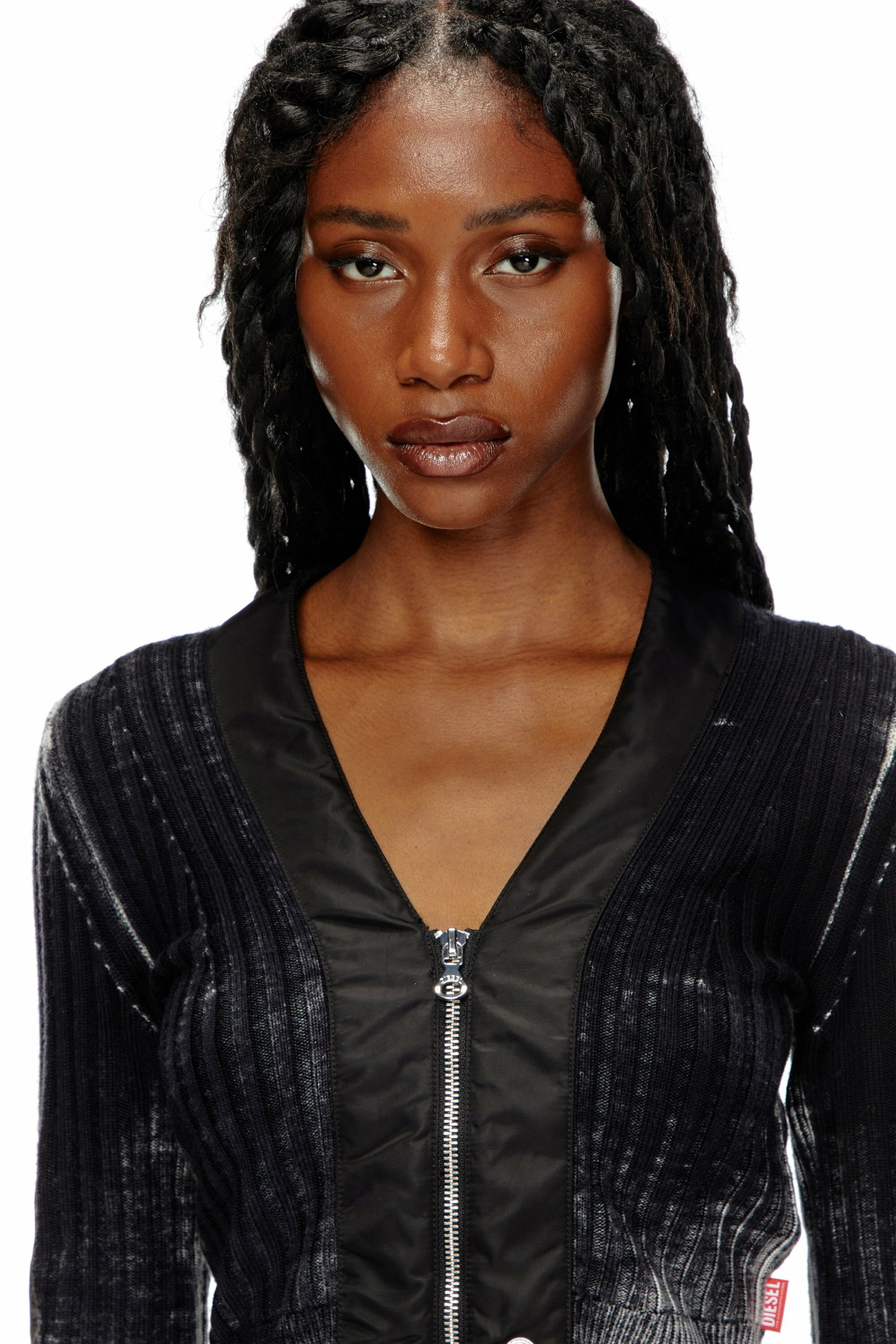 Diesel Cropped wool cardigan with nylon trims - Knitwear Womens in