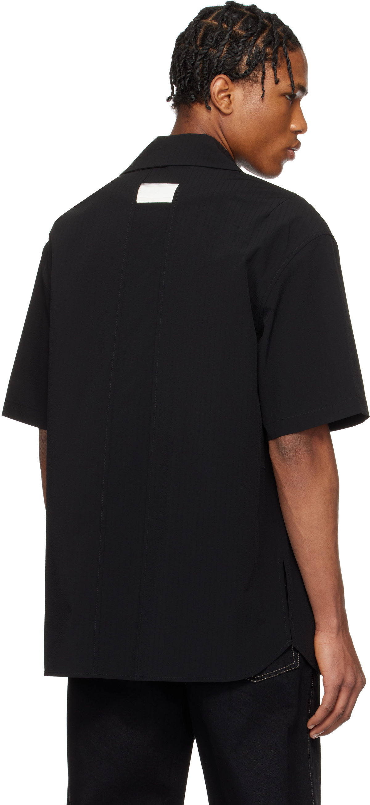 NULLUS Black Dry Button Strap Short Sleeve Shirt