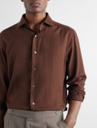 Zegna - Cotton and Cashmere-Blend Twill Shirt - Brown