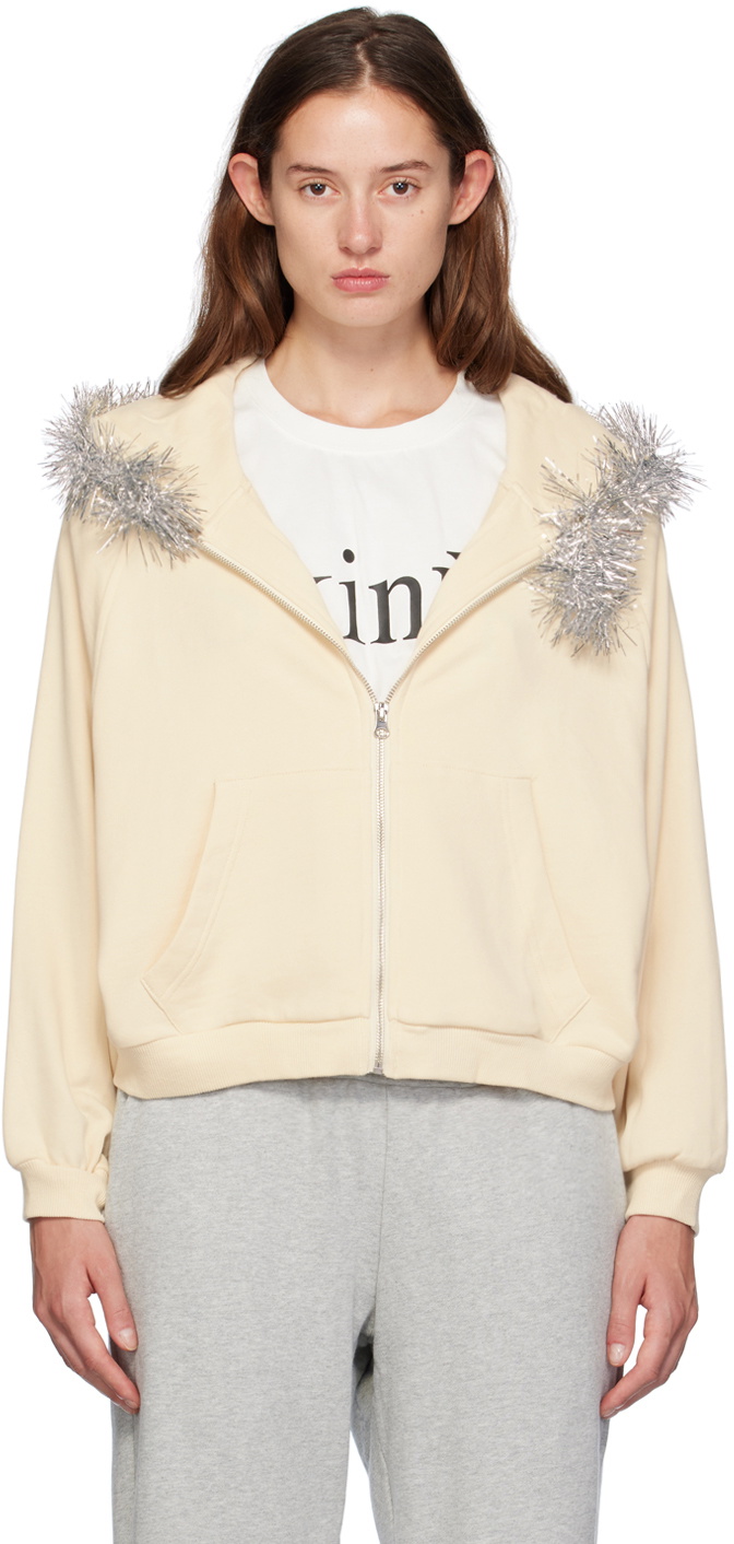 Praying Beige Tinsel Fur Hoodie