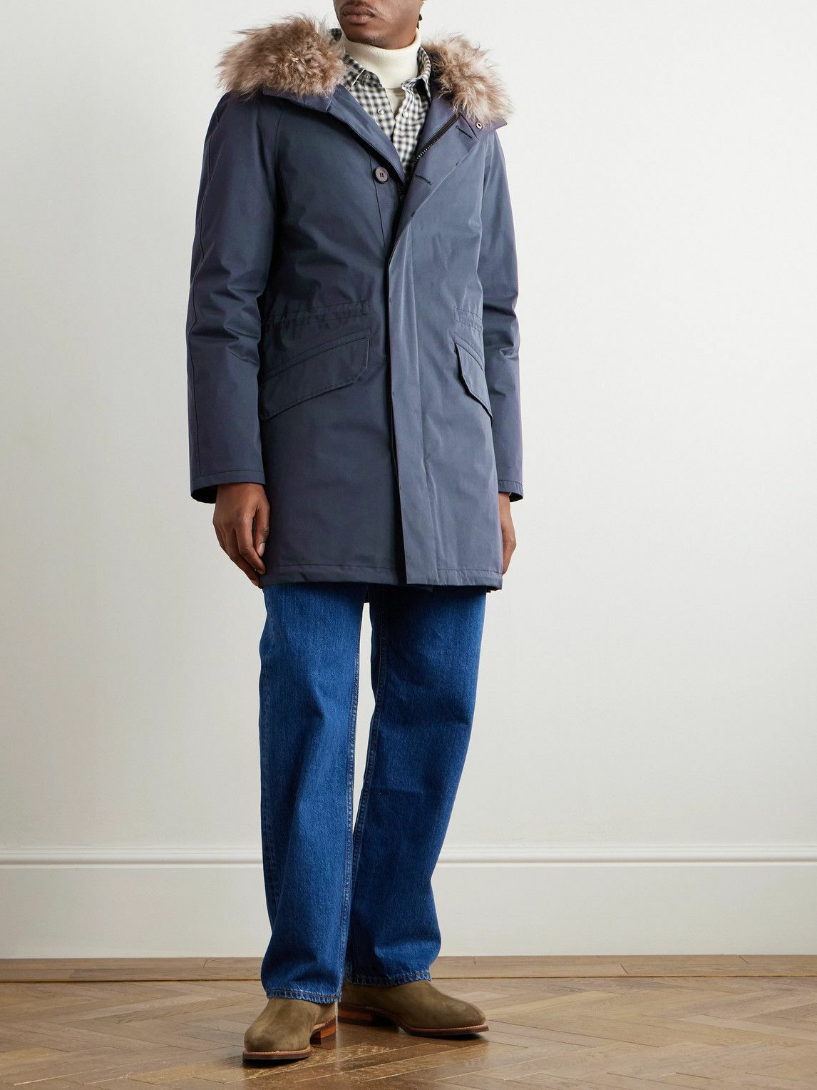 Yves Salomon - Iconic Shearling-Trimmed Padded Cotton-Blend Twill Down Parka - Blue