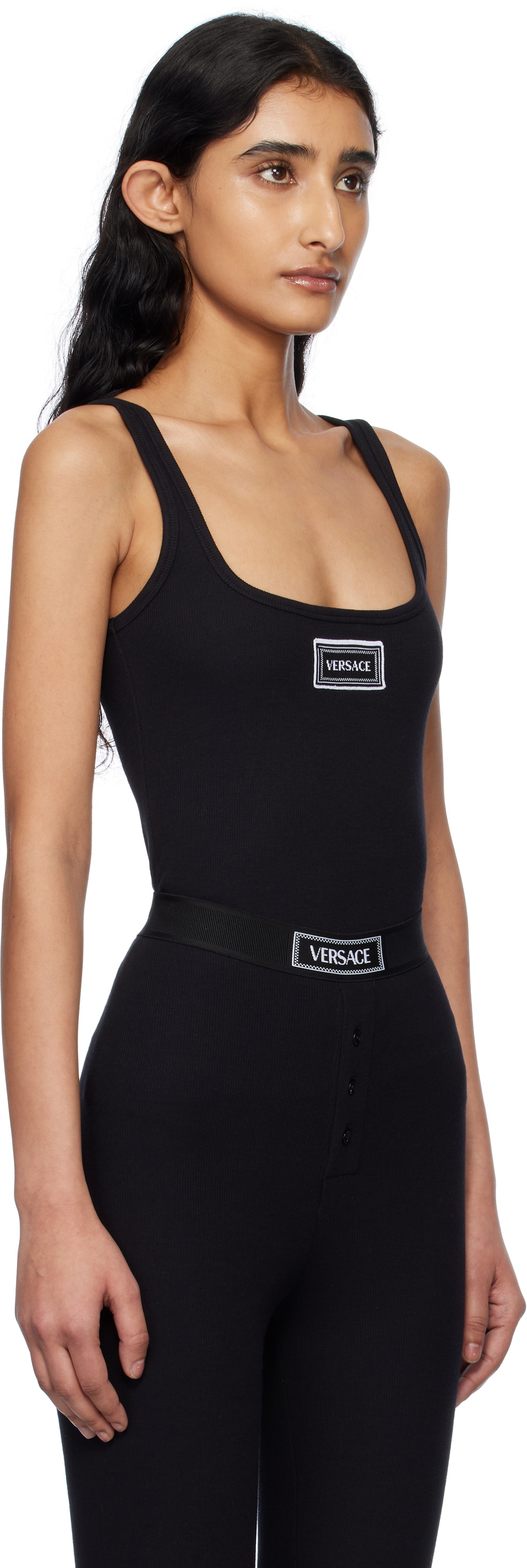 Versace Underwear Black 90s Vintage Logo Ribbed Tank Top