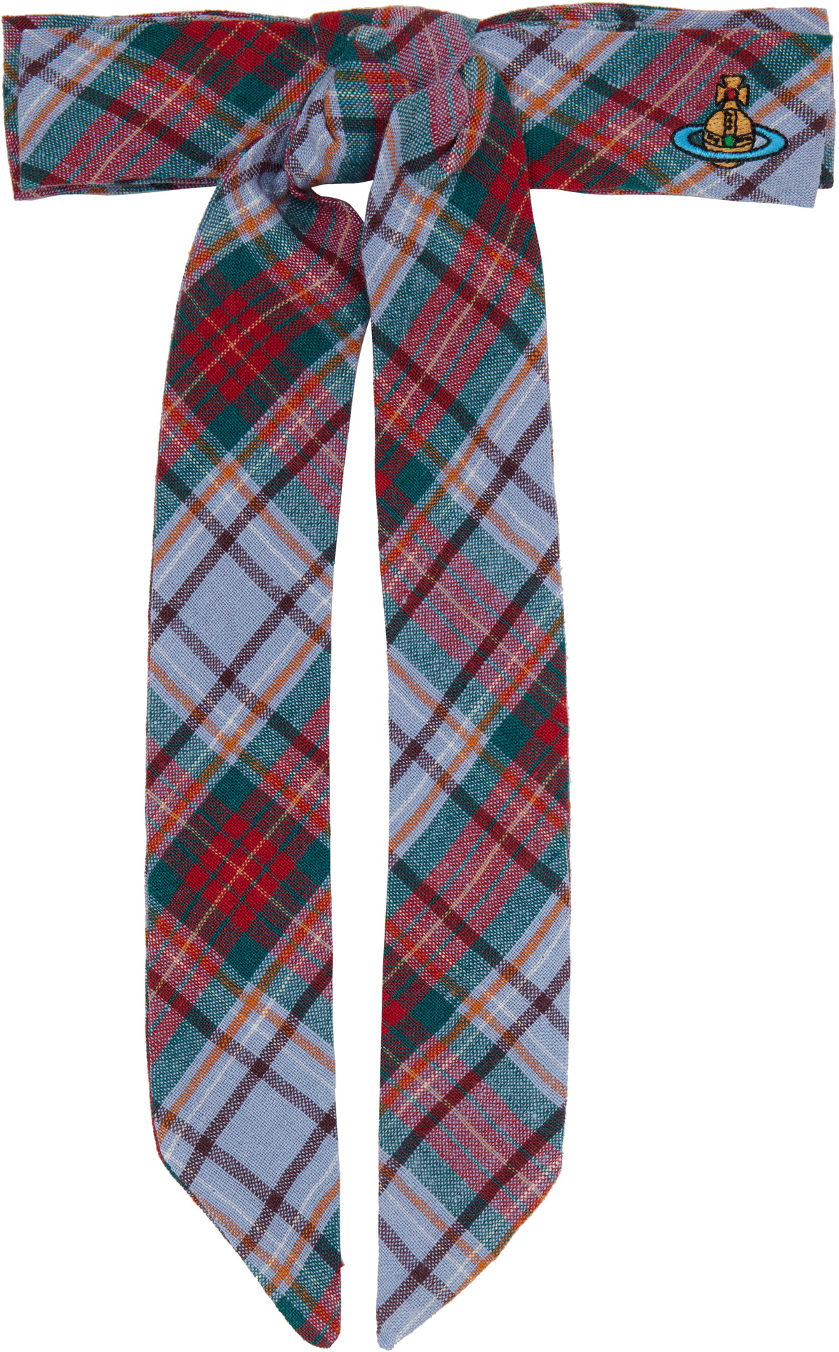 Vivienne Westwood Tartan Orb-embroidered Silk Scrunchie - Red Vivienne Westwood Tartan Orb-embroidered Silk Scrunchie - Red