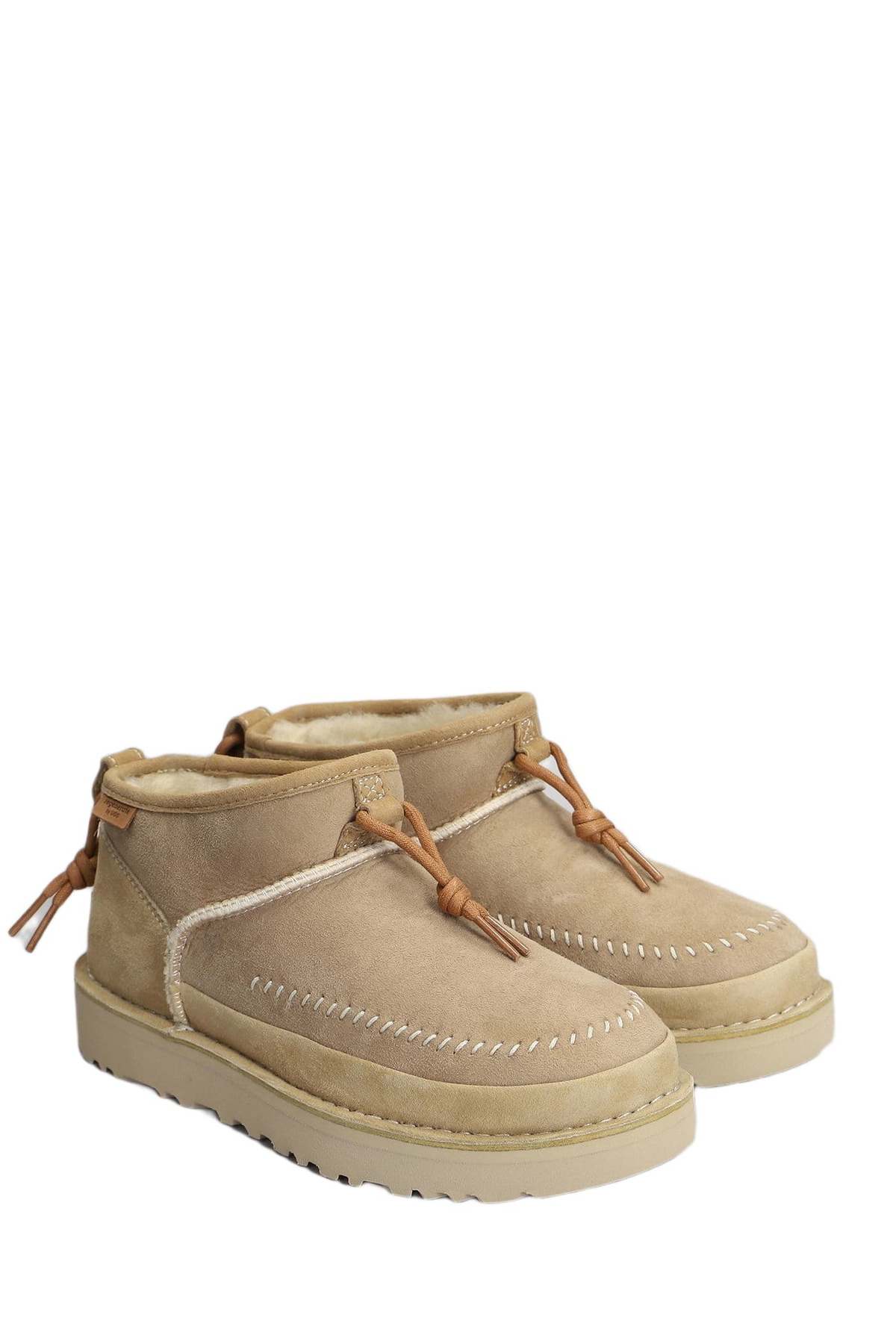 UGG Ultra Mini Crafted Low Heels Ankle Boots In Beige Suede