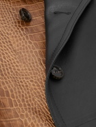 Marni - Double-Breasted Belted Two-Tone Croc-Effect Leather Coat - Black