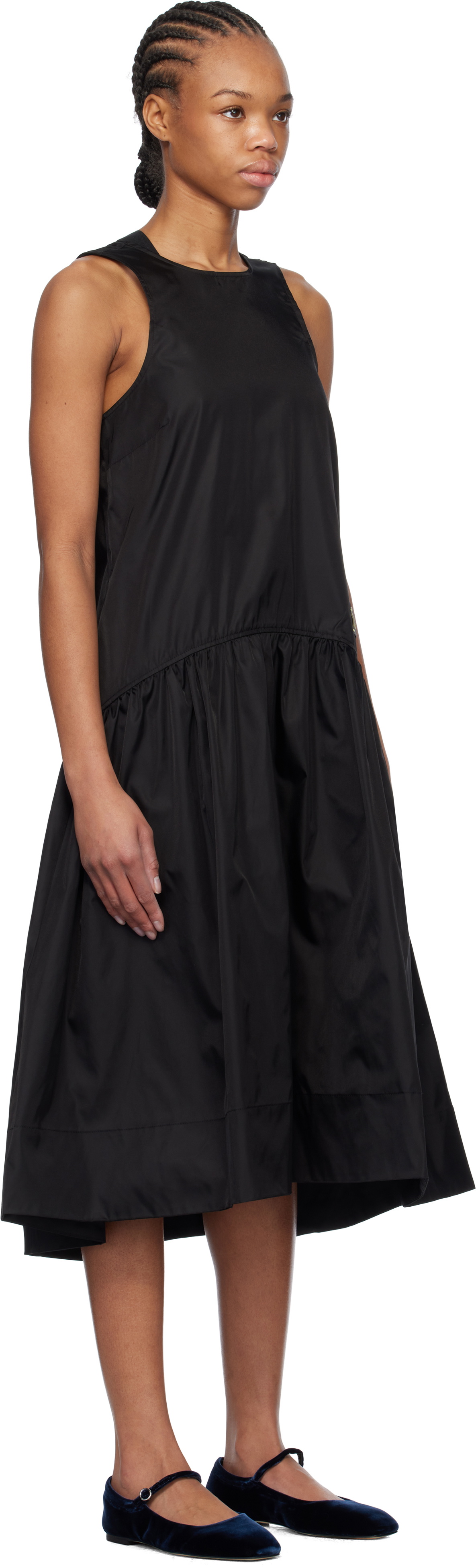 GANNI Black Duchesse Nylon Midi Dress GANNI