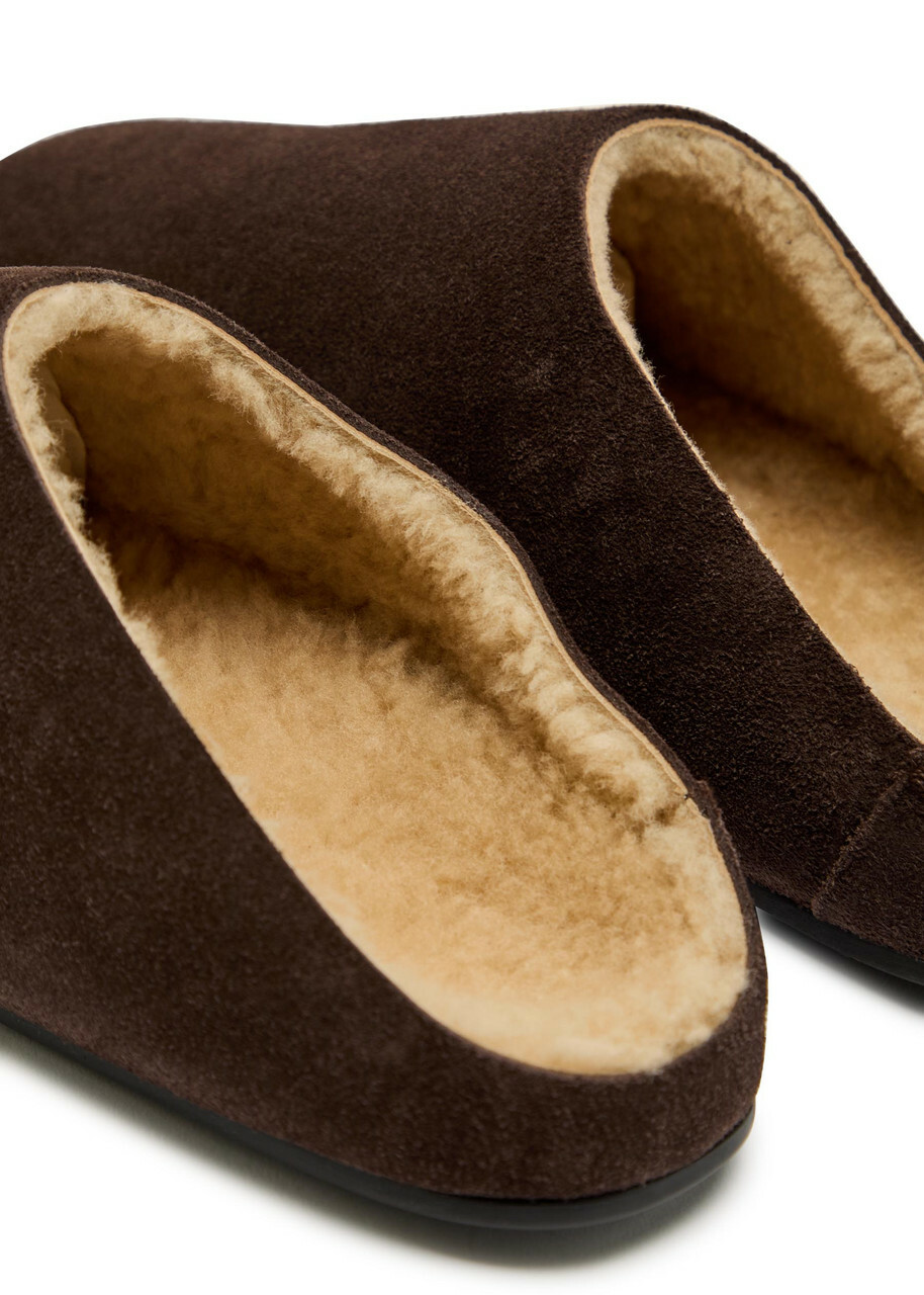 The Row Hudson Suede Sliders Brown