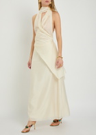 Solaqua Antonella Embroidered Draped Maxi Dress Ivory
