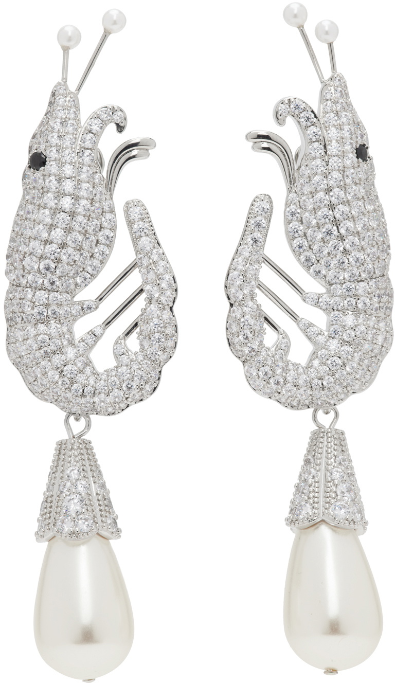 Shrimps Silver Graphic Earrings