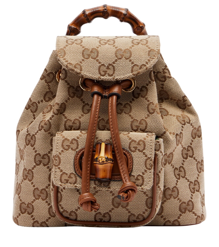 Photo: Gucci Bamboo Medium leather-trimmed canvas backpack