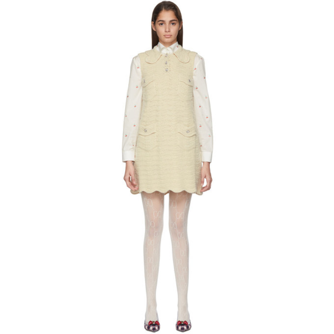 Gucci Off-White Crochet Wool Dress Gucci