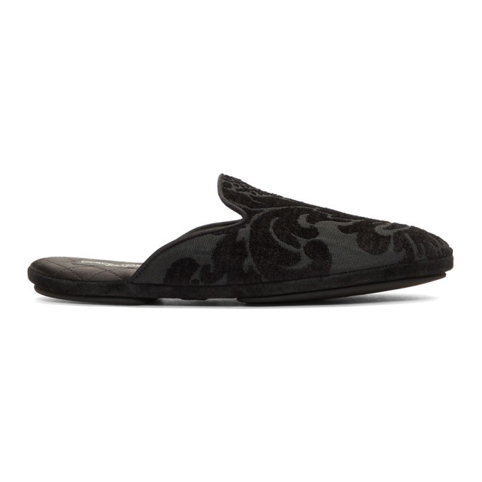 Photo: Dolce and Gabbana Black Floral Embroidered Loafers