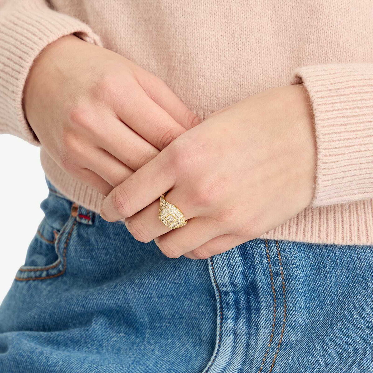 Crystal Haze Women's DNA Baguette Signet Ring in Gold 