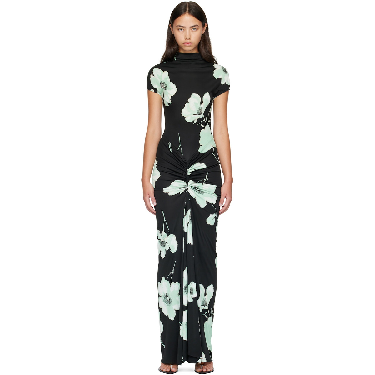 ALAÏA Black Draped Printed Maxi Dress