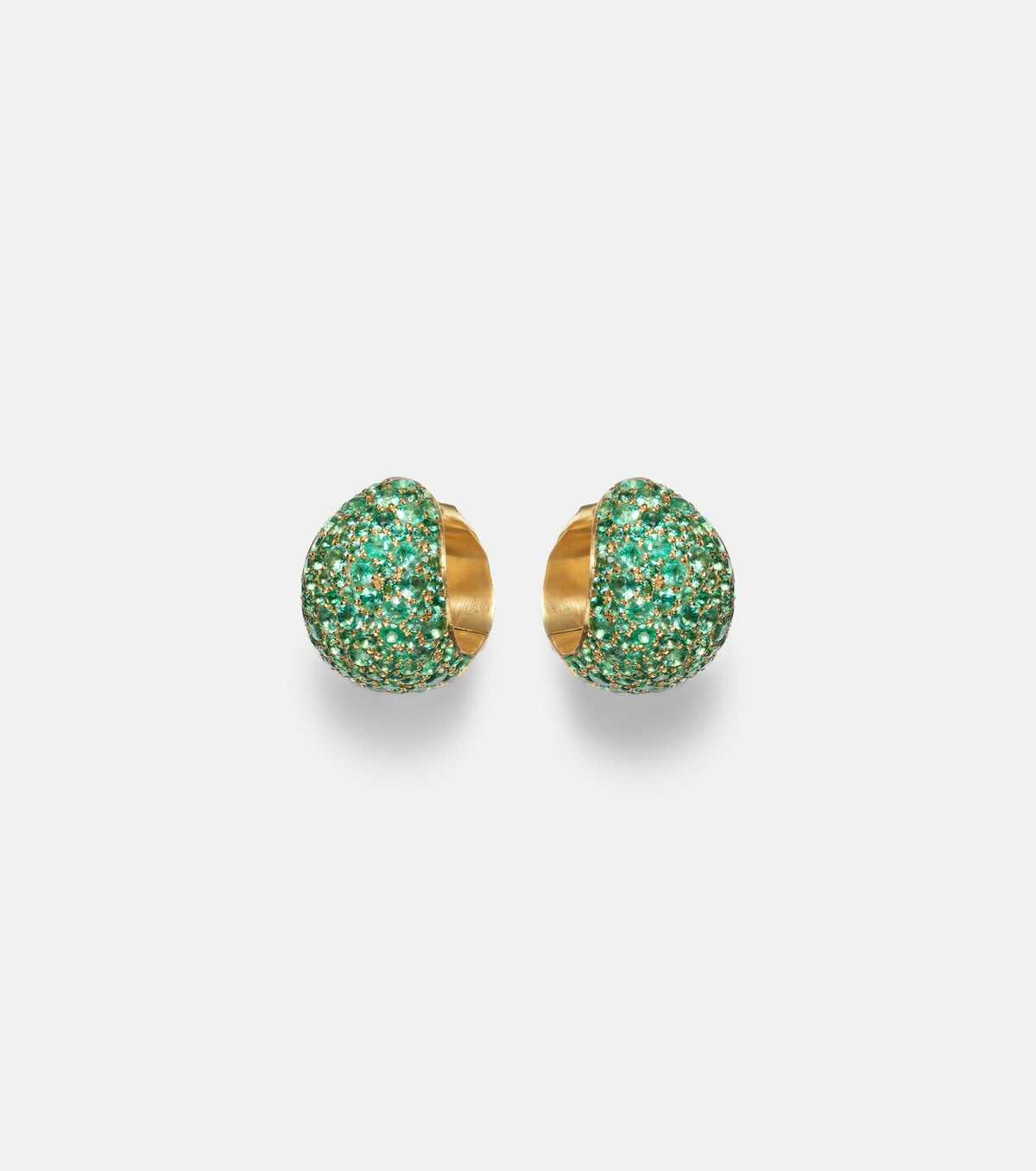 Octavia Elizabeth Icon Poppy 18kt gold hoop earrings with emeralds