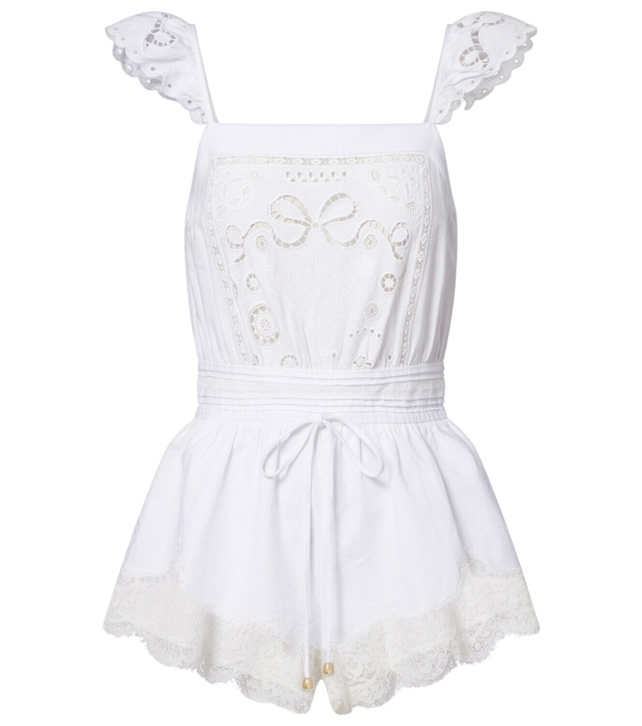 Photo: Self-Portrait Embroidered linen and cotton organza romper