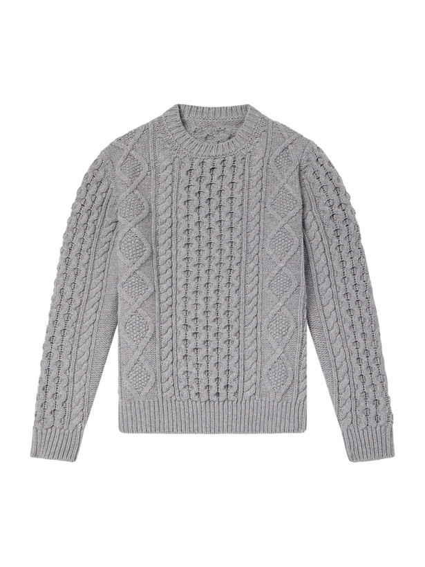 Photo: Anderson & Sheppard - Aran Cable-Knit Wool and Cashmere-Blend Sweater - Gray